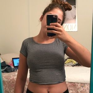 Navy Blue Striped Crop Top